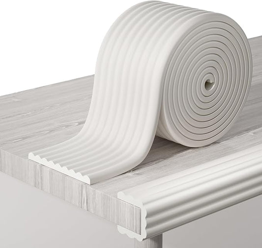 Corner Protector Baby, 16.5FT 0.4''Th W-Shape Edge Protector for Baby Proofing 4'' Wide Foam Fireplace Cushion Pre-Taped Safety Guard Bumper Pad for Furniture Wall Stair Door (White)