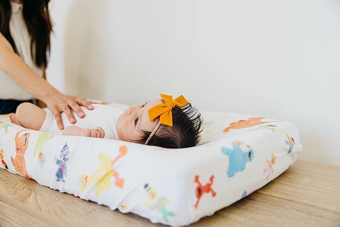 Copper Pearl Premium Knit Changing Pad Cover Soft, Stylish, and Universal Fit for All Standard Diaper Changing Pads, Trendy Design Changing Pad Covers, Sesame Friends