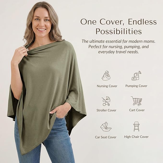 Konssy Nursing Cover for Breastfeeding, 360° Full Privacy Breathable Breastfeeding Cover, Multi-use Carseat Canopy(Army Green)