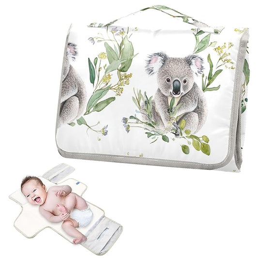 Reusable Diaper Changing Pads with Tissue Pocket Portable Changing pad for Baby with Built-in Pillow- Beauty Koala White