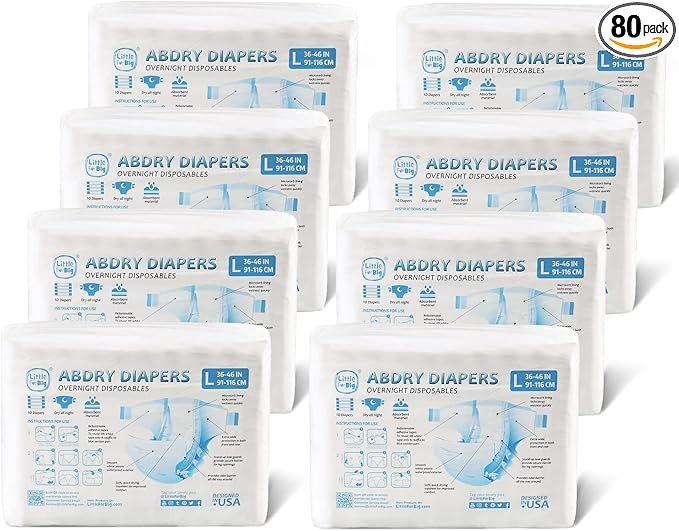 Littleforbig Adult Diaper 80 Pieces (8 Packs) - ABDry New White Diapers(L)