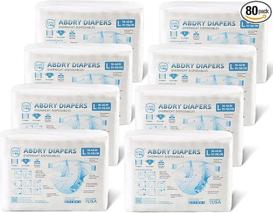 Littleforbig Adult Diaper 80 Pieces (8 Packs) - ABDry New White Diapers(L)