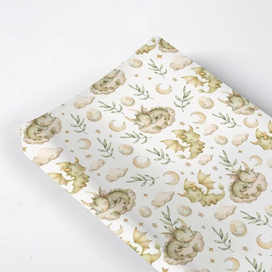 Cute Dragon Moon Stars Leaves Baby Changing Pad Cover,Unisex Dragon Nursery Diaper Changing Table Pad Mat Sheet for Boys Girls-16x32
