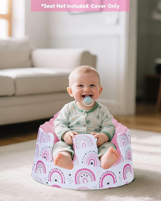 BOMOLOUR Seat Cover Compatible with Bumbo and Nuby Seat, Removable Breathable Baby Floor Seat Cover for Boys and Girls, Seat Not Included (Pink Rainbow)
