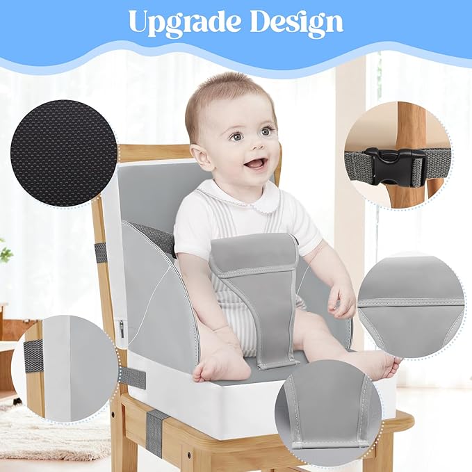 Toddler Booster Seat for Kitchen Chair Dining Table, PU Waterproof Strong Support Portable Booster Chair for Toddlers Eating, Easy Cleaning Booster Seat Cushion Detachable with Adjustable Straps