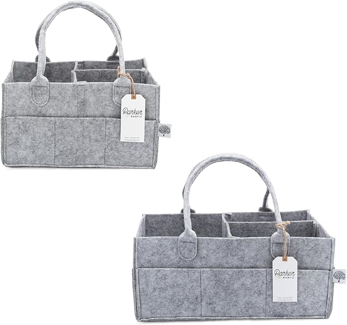 Parker Baby Co. Diaper Caddy Gift Set - Includes a Large and Regular size Nursery Storage Bin and Car Organizer for Diapers and Baby Wipes - Gray