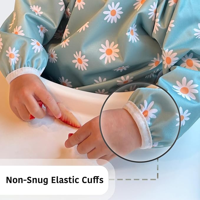 Waterproof Long Sleeve Bib – Machine Washable Baby Bibs for Eating – Baby Smock Bib for Toddler – BLW Supplies for Baby