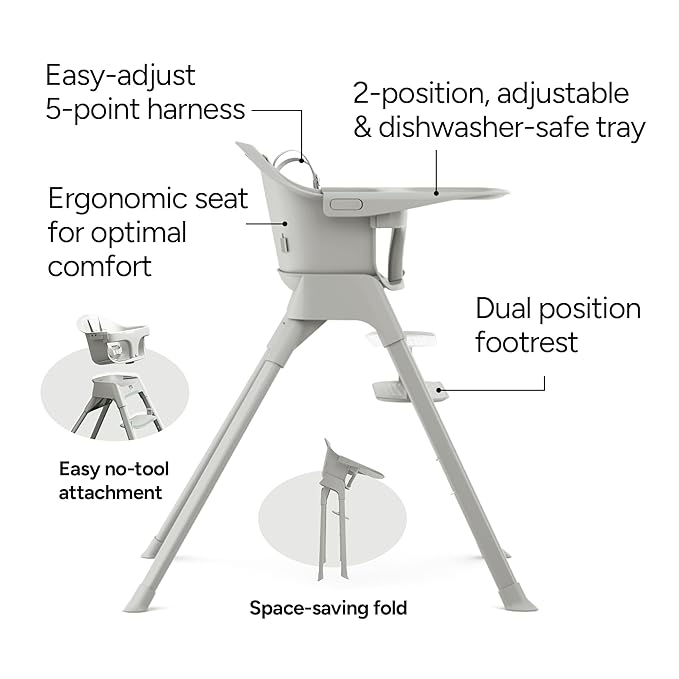 Mompush Olli 7-in-1 Convertible High Chair for Babies and Toddlers – Adjustable Height & Footrest, Dishwasher-Safe Tray, Compact Foldable Design for Easy Storage & Travel, Lightweight Yet Durable