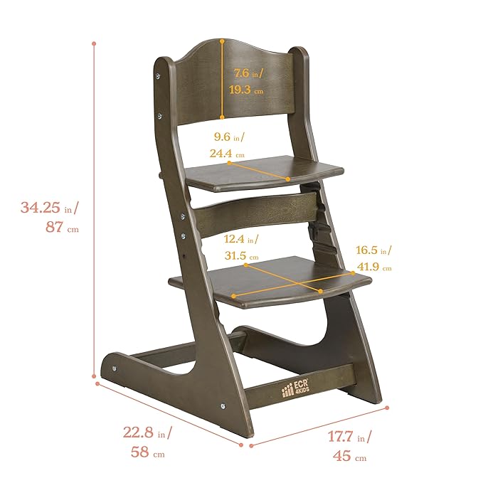 ECR4Kids Grows with Me Chair, Transitional Chair, Grey Wash