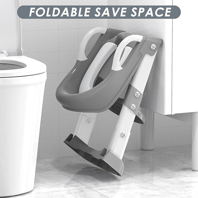 Potty Training Seat with Step Stool Ladder, Toddler Potty Training Toilet for Boys Kids, Potty Chair Adjustable Potty Seat for Toilet with Anti-Slip Wide Steps Splash Guard Safety Handles