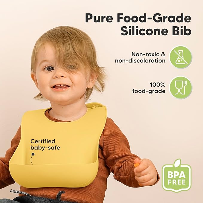 KeaBabies 2-Pack Silicone Bibs for Babies, Toddlers Girl, Boy – Sturdy Food-Grade Baby Bibs for Eating, Large Food Catcher, Clean & Put On Easily, Waterproof Toddler Feeding Essentials (Valiant)