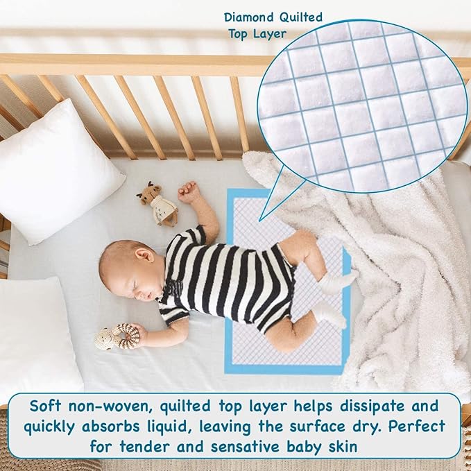 100 Pack Baby Disposable Changing Pad Liners, 17 inches x 13 inches, Breathable Skin-Friendly, Leakproof Quick Drying, high Absorbent Diaper Changing Pads