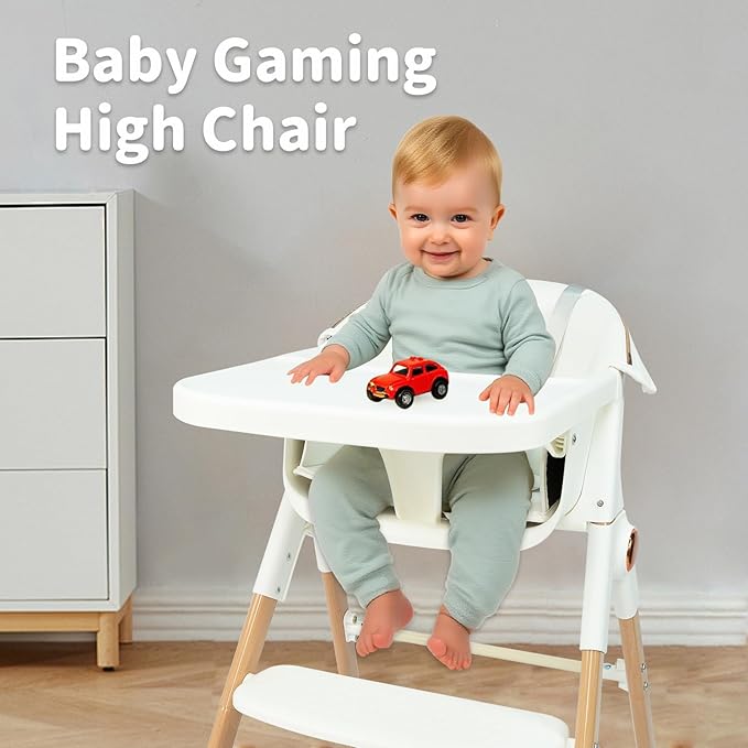 Baby High Chair for Toddler, Foldable High Chair for Dining Table Highchair with 5 Point Harness Seat Removable Adjustable Tray Portable Baby Dinning Chair with Lockable Wheels Easy to Clean Surface