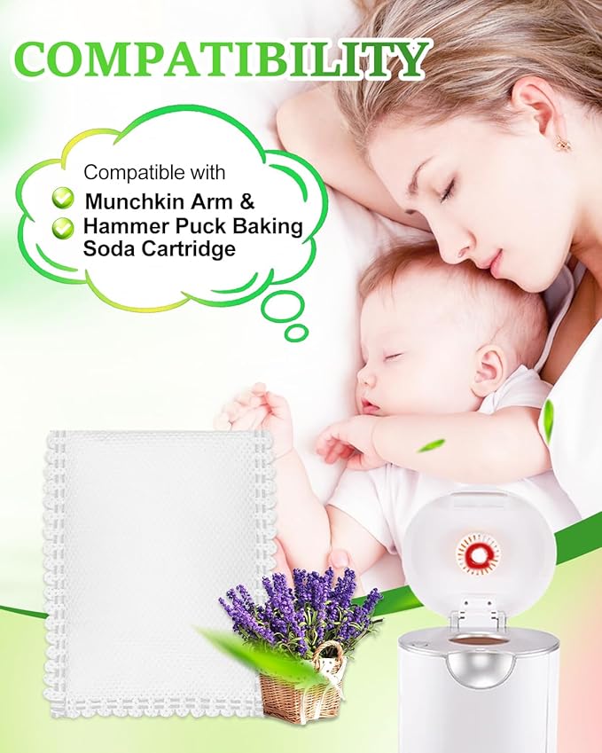 Diaper Pail Deodorizer Odor Absorber Compatible with Munchkin Arm & Hammer Puck Baking Soda Cartridge, Lavender Scented Diaper Pail Odor Eliminator, 12 Pack