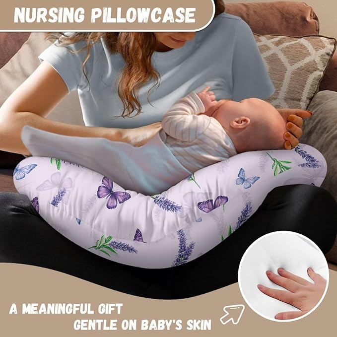 Nursing Pillow Cover, Ultra Soft Compatible with Pillow,Washable & Breathable，Fits The Original Support for Breastfeeding,Lavender Butterfly
