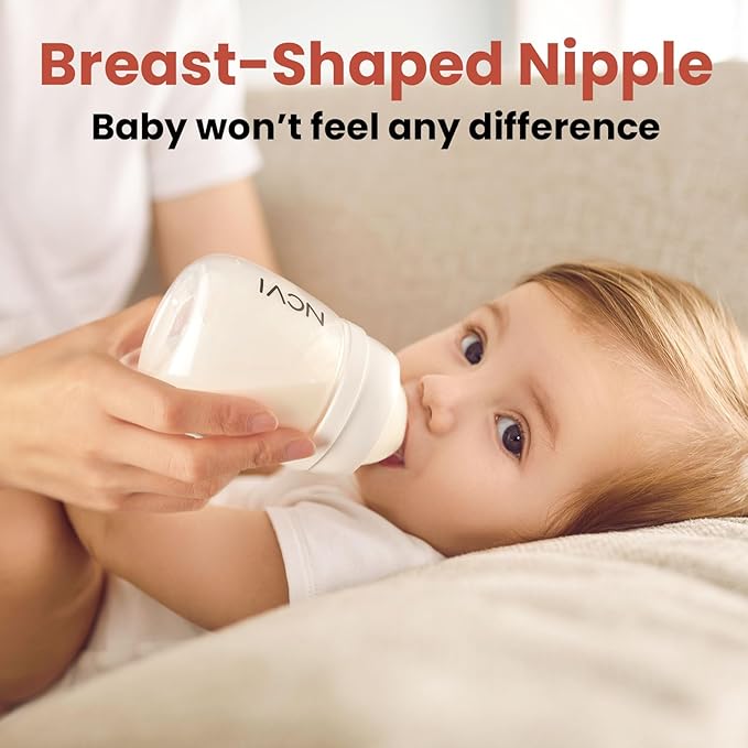 NCVI Baby Bottles, Milk Bottles Set Compatible with NCVI Electric Pump 8102/8100/8122/8116/8128/8129, Includes Nipples and Lids, Breastmilk Collection, Storage and Feeding, 6oz/180ml, 2 Pack
