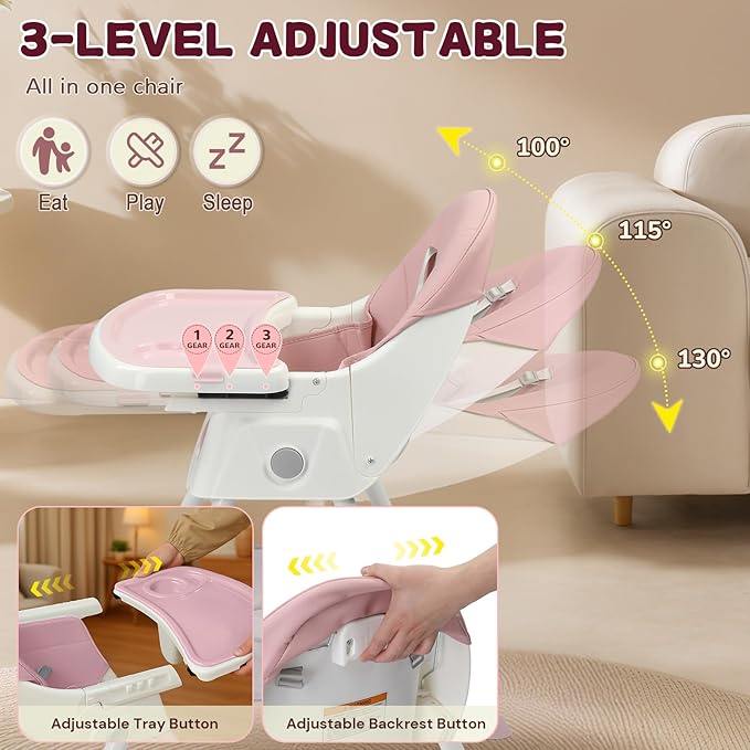 Ktaxon Foldable Baby High Chair, 2-in-1 Portable Convertible Highchair with 5-Point Safety Harness, Easy to Clean Tray and Storage Bag for Toddlers & Babies, Pink