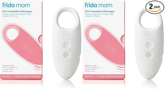 Frida Mom 2-in-1 Lactation Massager, Multiple Modes of Heat + Vibration for Clogged Milk Ducts, Increase Milk Flow, Breast Engorgement - USB Cord Included, White (Pack of 2)