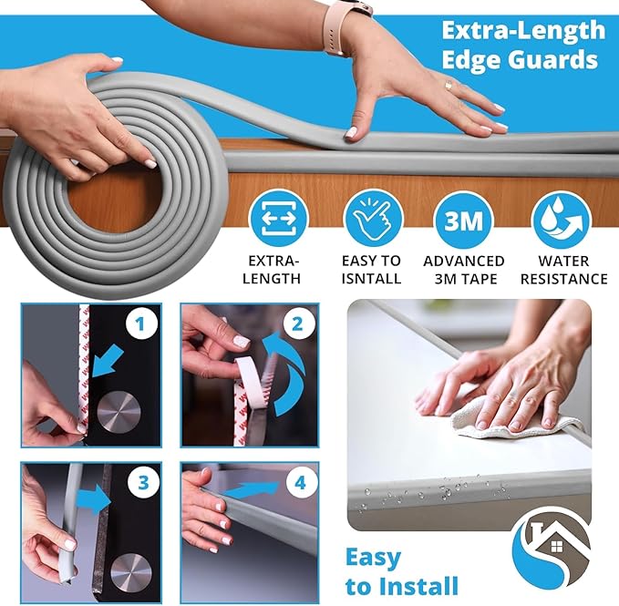 Furniture Edge Guards | 16ft Protective Foam Cushion | Baby Child Proofing Set NonToxic for Table, Fireplace, Countertop | Gray