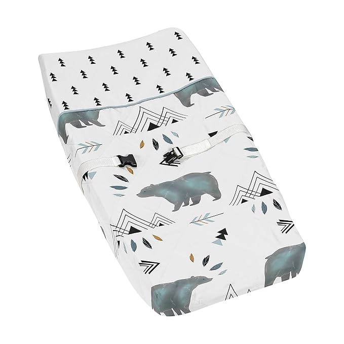 Sweet Jojo Designs Bear Mountain Boy Baby Changing Pad Cover – Infant Newborn Diaper Table Change Mat Sheet - Slate Blue Black and White Woodland Forest Mountains Arrows