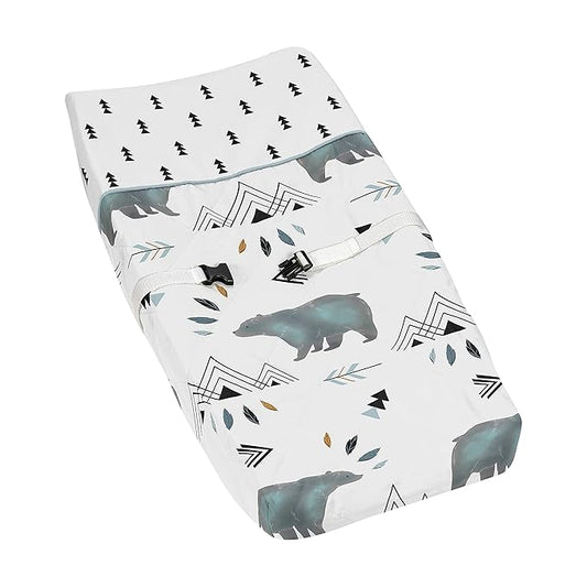 Sweet Jojo Designs Bear Mountain Boy Baby Changing Pad Cover – Infant Newborn Diaper Table Change Mat Sheet - Slate Blue Black and White Woodland Forest Mountains Arrows