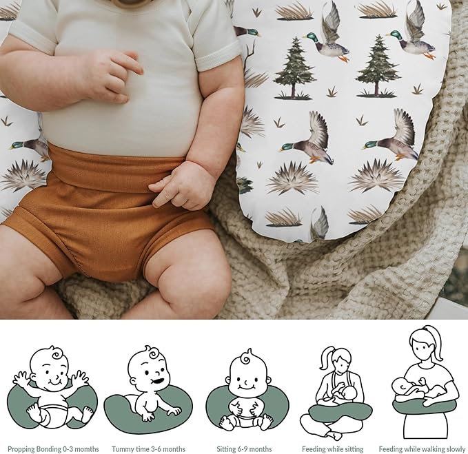 Retro Duck Hunting Baby Nursing Pillow Covers for Boy Girl Vintage Flying Mallards Nursing Pillowcase for Breastfeeding Pillows Wild Ducks Trees Leaves Soft Stretchy Slipcovers for Newborn Infant