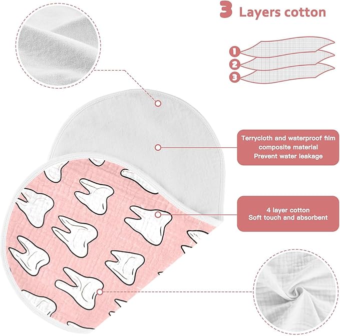 Cute Dental Teeth Burp Cloths Baby Boys Girls Absorbent Soft Cotton Burping Cloths Rags, 1 Pack