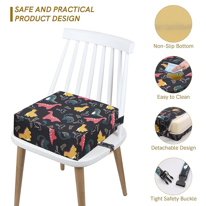 Booster Seat for Kitchen Chair - Strong Support Toddler Booster Seat for Dining Table, Portable Booster Chair with Adjustable Elasticity Straps for Toddlers Eating Travel Home