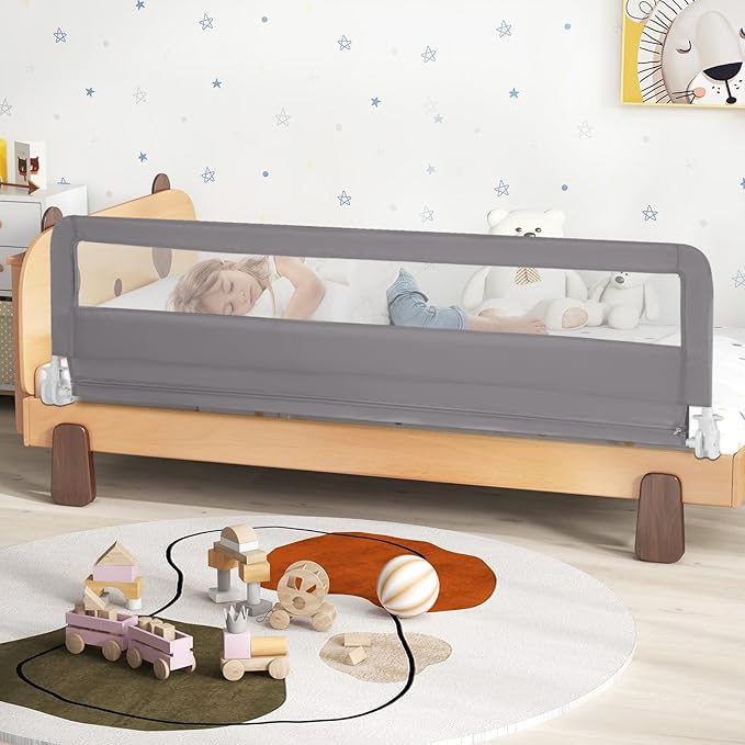 HONEY JOY Bed Rail for Toddlers, 71-in Extra Long, Portable Safety Bed Guardrail w/Double Safety Child Lock, Foldable Baby Bed Rail Guard, Fit King & Queen Full Twin Size Bed Mattress(Gray, Pack 2)