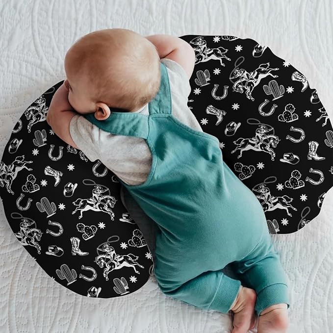 Country Western Nursing Pillow Covers for Boy Girl Cowboy Hat Boots Horse Cactus Nursing Pillow Slipcovers for Breastfeeding Pillows Wild West Desert Soft Stretchy Removable Covers for Newborn Infant