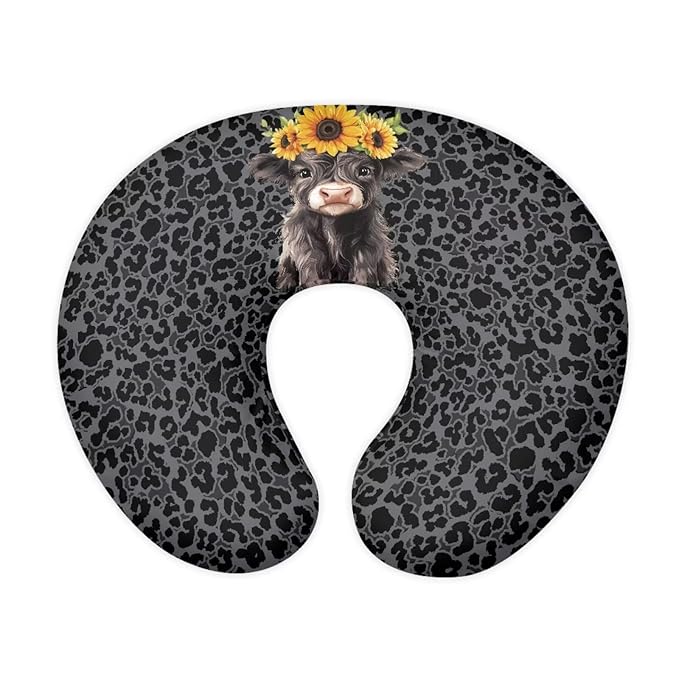 Jeiento Baby Nursing Pillow Cover for Breastfeeding Pillows Quick-Dry Fabric Cover Cute Highland Cow Print Skin-Friendly Nursing Pillow Slipcovers for Infant&Baby Sitting Support,Cover Only