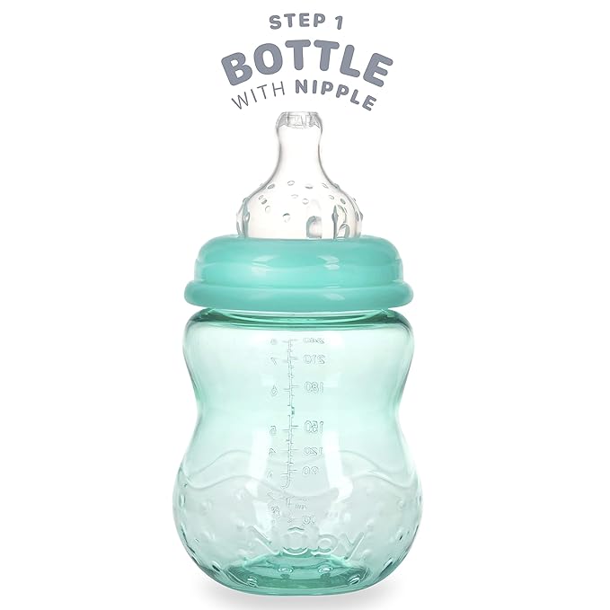 Nuby 3 Stage Tritan Wide Neck Grow with Me No-Spill Bottle to Cup, 8 Oz, Teal (Pack of 2)