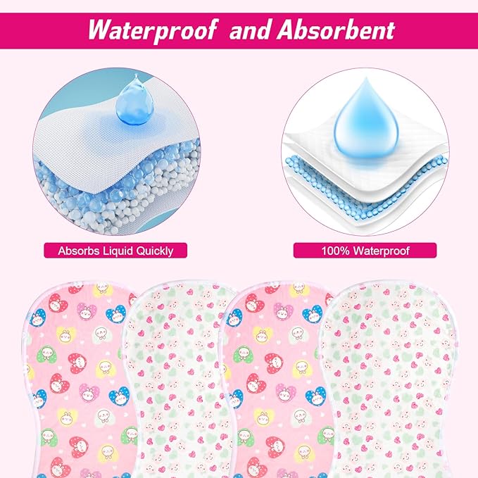 4 Packs Peanut Changing Pad Cover, 4-Layer Thickened Changing Pad Liner Waterproof Absorbent Non-Slip Reusable, Fits in Peanut Shaped Changing Pads (Pink)