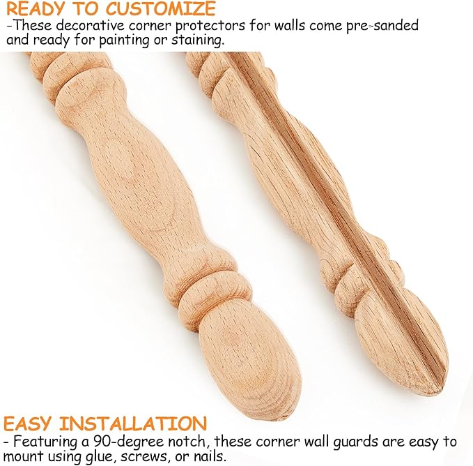 DoubleFill 2 Pack Red Oak Corner Guards for Wall Decorative Wall Corner Protector 39-1/2'' x 1'' Solid Wood Edges Protect Trim for Pets Renovation, Easy Installation
