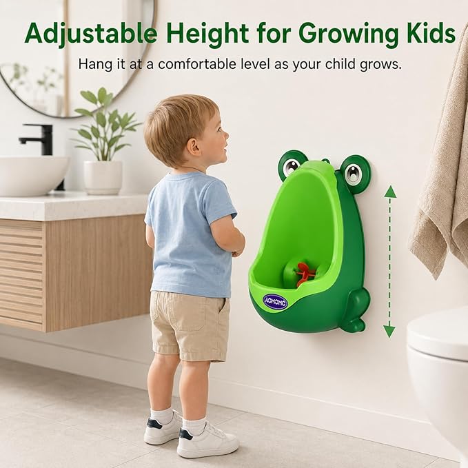 Frog Pee Training Urinal, Cute Frog Potty Training Urinal for Toddler Boys with Funny Aiming Target, Green Toilet Trainer (Green)