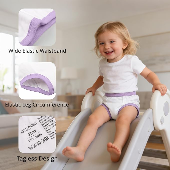 BIG ELEPHANT Potty Training Underwear, 100% Cotton Absorbent Unisex Toddler Pee Pants for Boys Girls