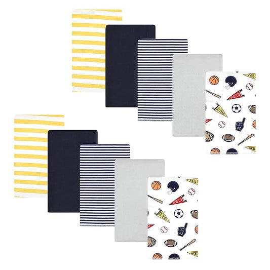Hudson Baby Unisex Baby Cotton Flannel Burp Cloths, Sports Fan 10 Pack, One Size