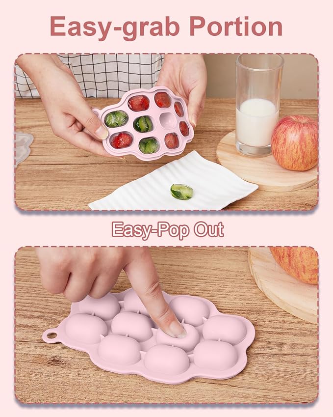 KingKam Baby Food Freezer Trays with Lids (2 Pack), Silicone Nibble Freezer Tray, Breastmilk Popsicle Molds, Baby Food Storage Containers Ice Cube Tray Maker