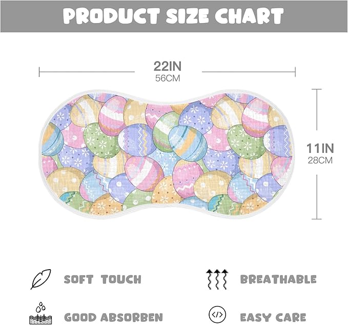 Muslin Burp Cloths for Baby Boys and Girls - 2-Pack Ultra Absorbent Easter Eggs Muslin Washcloths, Newborn Towel, Milk Spit Up Rags, Burp Cloth Bib for Unisex, 22 x 11 Inch