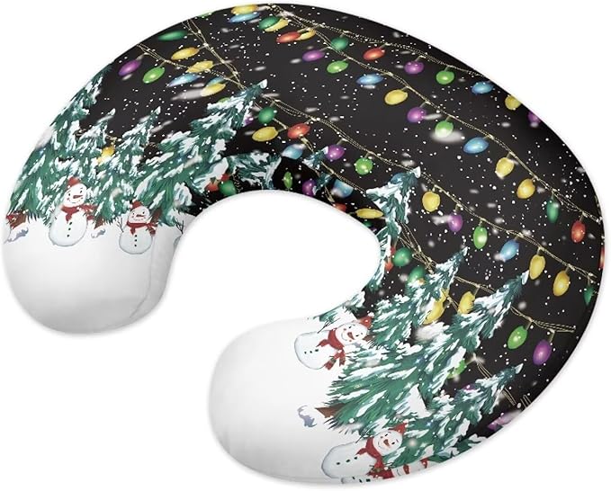 Christmas Lights Snowman Nursing Pillow Covers Breastfeeding Pillow Slipcover for Newborn Soft Nursing Pillow Case Skin-Friendly U-Shaped Hidden Zipper Design Xmas Decor