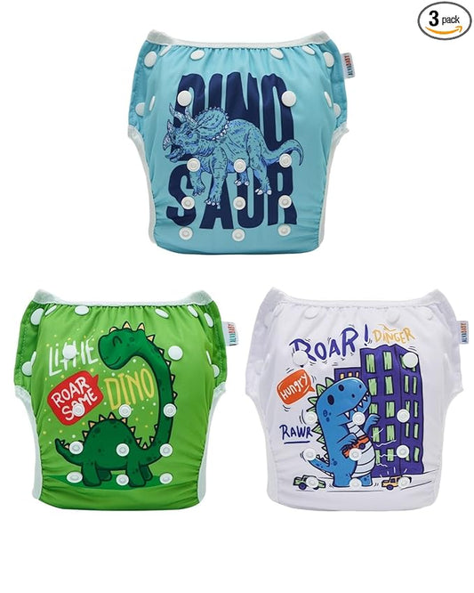 ALVABABY Swim Diapers 3pcs Baby & Toddler Snap One Size Reusable Adjustable Baby Boys' Swim Diapers for Swimming Lessons 3SWY60A