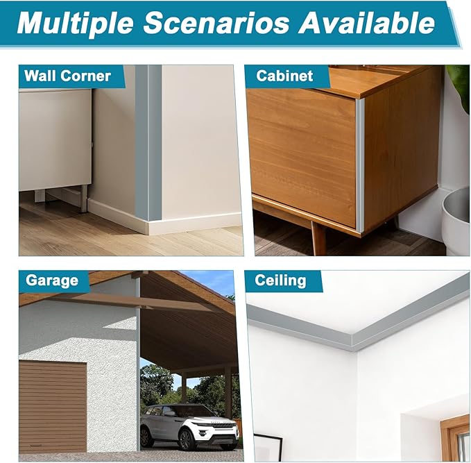Raytano 8Pcs 45" L ×1" W Self Adhesive Metal Corner Protectors, Modern Aluminum Wall Corner Guards for Wall Door Furniture Cabinet Baseboard Frame Protection and Decoration (Size:45" x 1",Grey)
