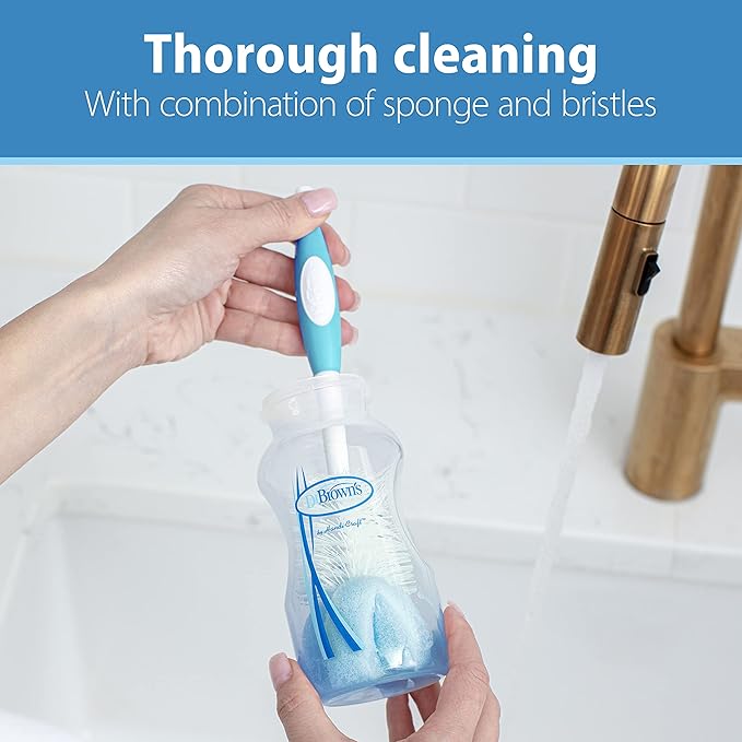 Dr. Brown's Natural Flow Anti-Colic Options+ Narrow Breast to Bottle Pump & Store Feeding Set with S & Reusable Sponge Baby Bottle Cleaning Brush with Suction Cup Stand