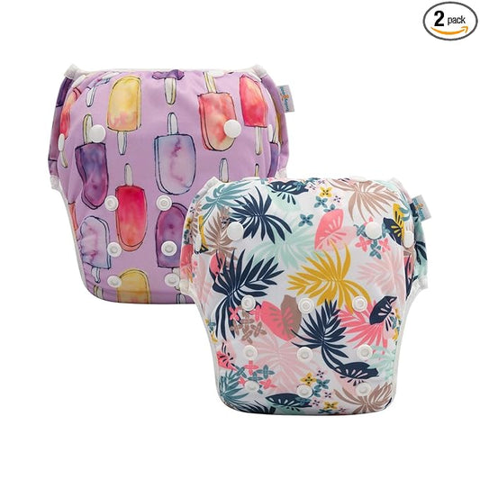 Babygoal Baby Girl Swim Diapers, Reusable Adjustable Washable Swim Underwear Fits 8M-3T Baby Girls Gifts and Swimming Lessons