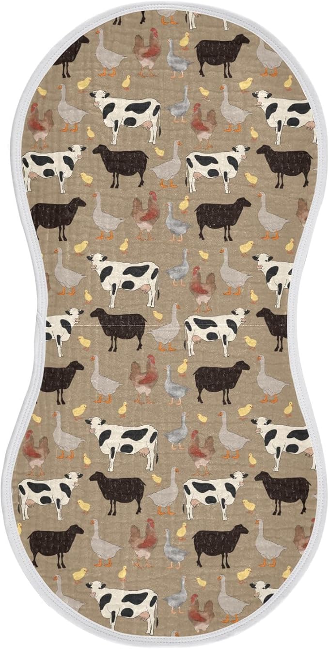Muslin Burp Cloths for Baby Boys and Girls - 1-Pack Ultra Absorbent Farm Animals Muslin Washcloths, Newborn Towel, Milk Spit Up Rags, Burp Cloth Bib for Unisex, 22 x 11 Inch