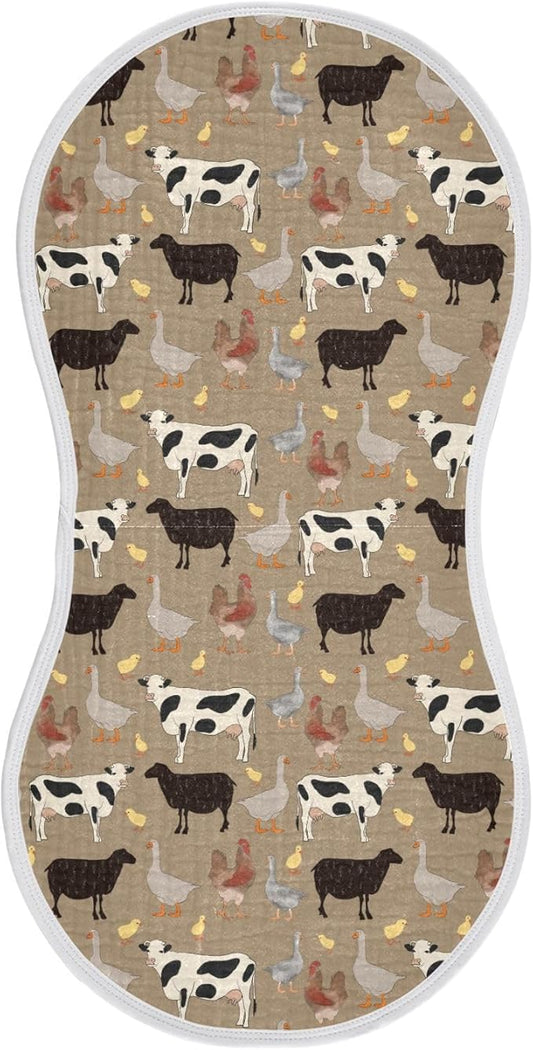 Muslin Burp Cloths for Baby Boys and Girls - 1-Pack Ultra Absorbent Farm Animals Muslin Washcloths, Newborn Towel, Milk Spit Up Rags, Burp Cloth Bib for Unisex, 22 x 11 Inch