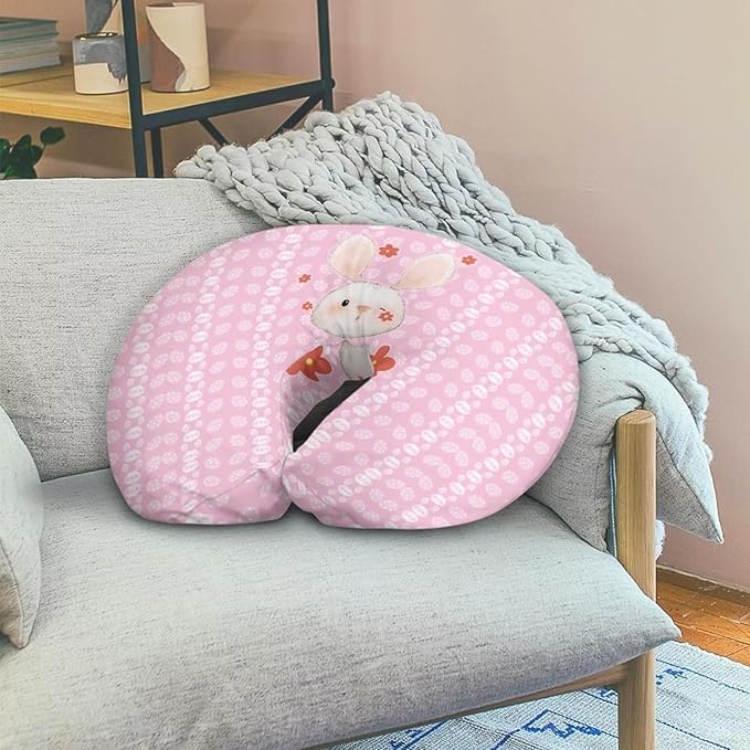 Cute Cartoon Rabbit Baby Nursing Pillow Cover for Newborn, Stretchy Replaceable Pillow Cover Slipcover U-Shaped Breastfeeding Pillowcase Cushion Cover