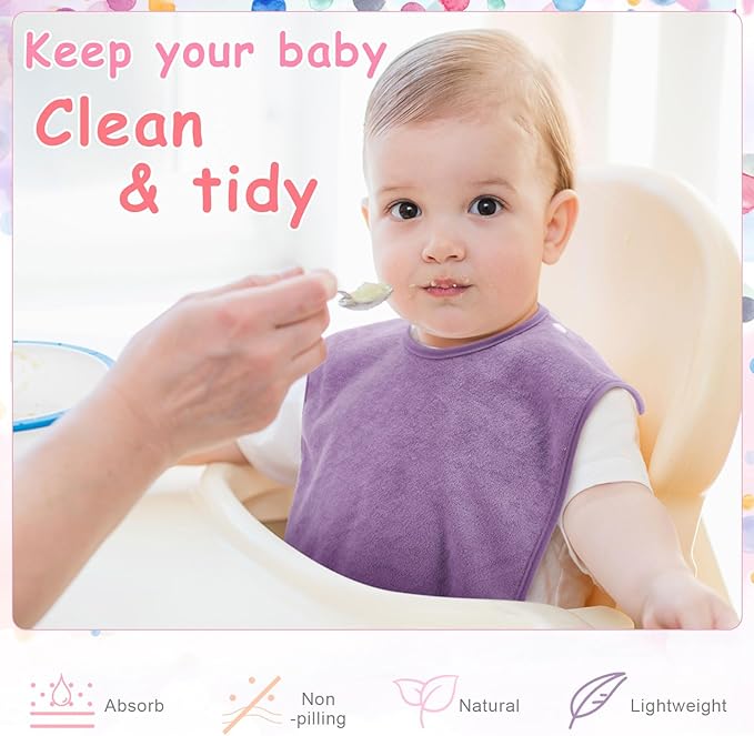 Hercicy Full Coverage Pullover Toddler Baby Bibs Terry Cloth Bibs with Snap Button for 0-4 Years Unisex Feeding Drooling