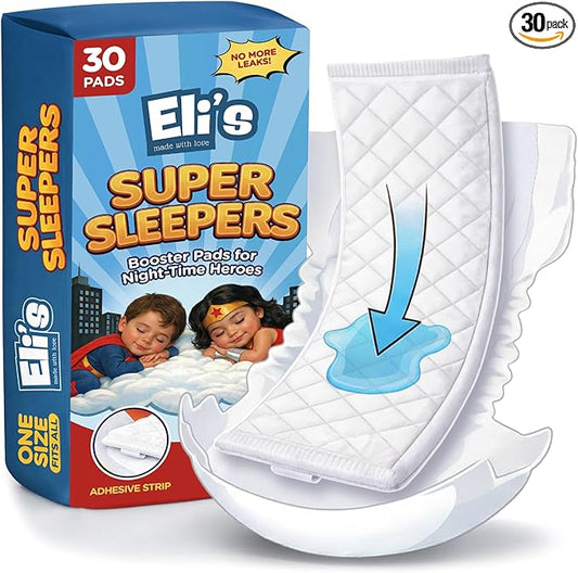 Eli with Love Baby Diaper Booster Pads - 30 Pads - Overnight Leak Protection - Absorbent Diaper Inserts for Extra Dryness, Liners for Babies & Toddlers, Fits All Diapers, Reduce Night Changes - 1 Pack