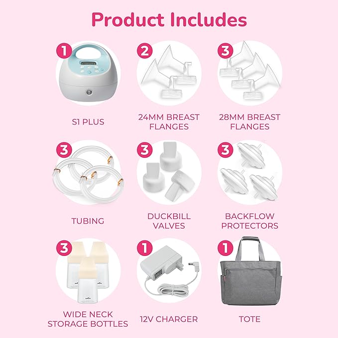 Spectra Baby S1 Plus Premier Rechargeable Breast Pump with Grey Tote Premium Accessory Kit - 28 mm